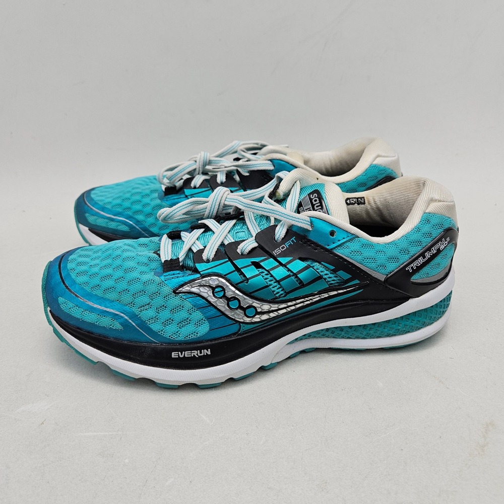 Saucony Triumph ISO 2 Womens 7.5 Running Shoes Teal Black EVERUN S10290-5‎